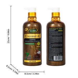 DR-WWP Coconut & Coffee Extra Whitening Shower Bath SPF25, 1000ml - 7 Days Advanced Skin Brightening, Exfoliating & Nourishing Body Wash for Face & Body