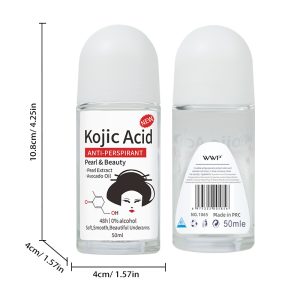 Kojic Acid Anti-Perspirant Roll-On 50ml - 48h Protection with Pearl & Avocado Oil, OEM/ODM Accepted