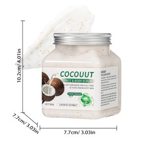 Coconut Face & Body Scrub, 500g Natural Exfoliating Scrub for Dead Skin Removal, Gentle Exfoliator for Hydrating, Brightening & Smoothing Dull Skin