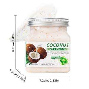 Coconut Face & Body Scrub, 350g Natural Exfoliating Scrub for Dead Skin Removal, Gentle Exfoliator for Hydrating, Brightening & Smoothing Dull Skin