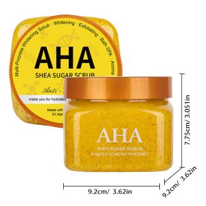 AHA Shea Sugar Scrub | Exfoliating Whitening Hydrating Sugar Body Scrub with Alpha Hydroxy Acid & Raw Shea Butter, 610g Large Size