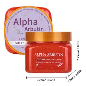 Alpha Arbutin Shea Sugar Body Scrub 610g | Whitening Exfoliating Sugar Scrub OEM Private Label Factory Wholesale