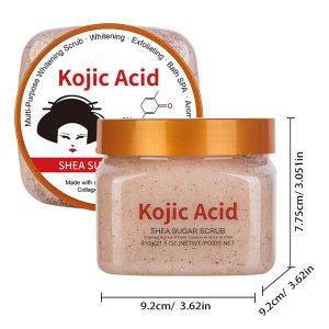 Kojic Acid Shea Sugar Body Scrub 610g | Dark Spot Corrector Whitening Exfoliating Scrub OEM Private Label Wholesale